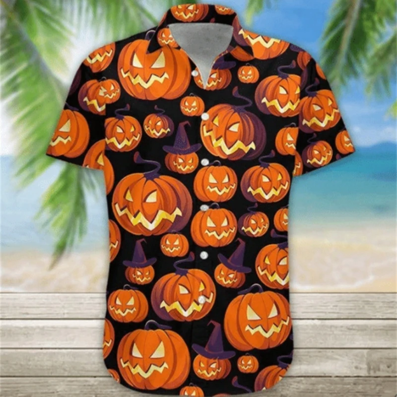 Top Trends: Hawaiian Oversize Halloween Men's Shirt Skull Terror Pumpkin 3D Print Cool Party Hop Clothing Beach Holiday Short Sleeve Summer Shoppable Styles