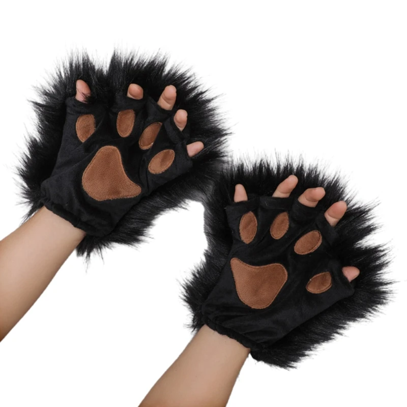 Top Trends: 1 Pair Furry Paw Gloves For Cat Girls Cosplay Accessory Kawaii Plush Wolf Paws Fingerless Winter Gloves For Anime Cospla Shoppable Styles