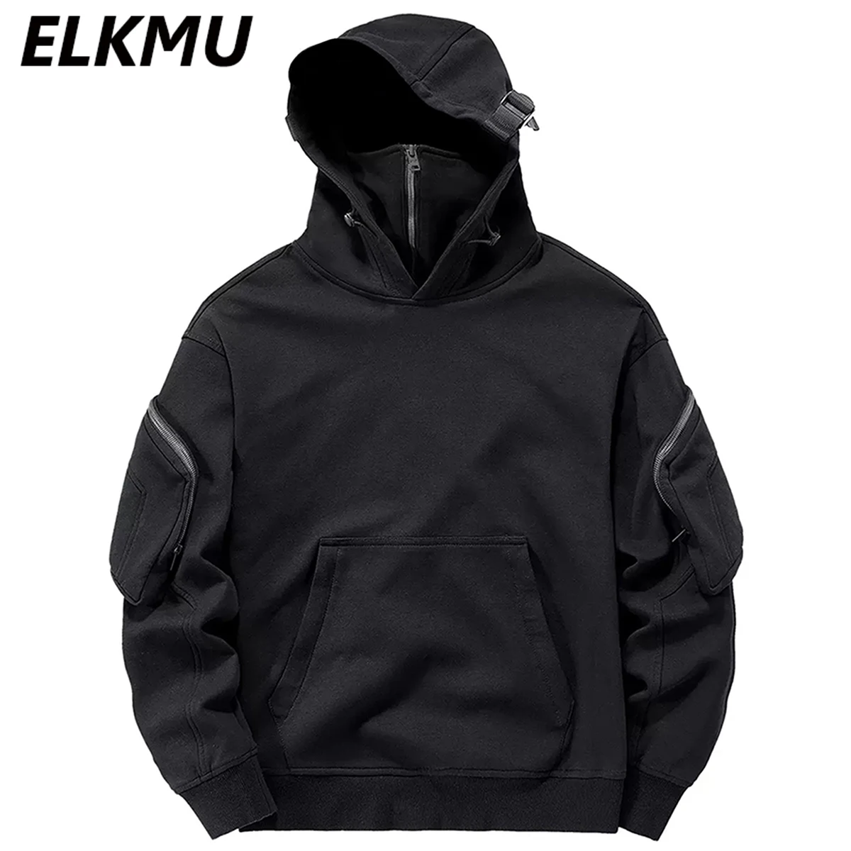 Top Trends: Streetwear Hoodies Harajuku Y2K Hip Hop Sweatshirts High Neck Mask Windproof Pullovers Dark Black Techwear Cargo Tops Shoppable Styles