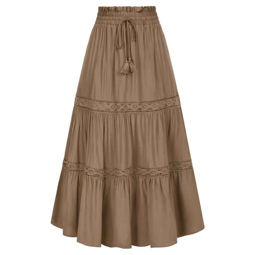 Top Trends: SD Maxi Long Skirts For Women Summer Flowy Renaissance Skirt With Pockets Solid Elastic Drawstring Waist Flared A-Line Skirt A30 Shoppable Styles