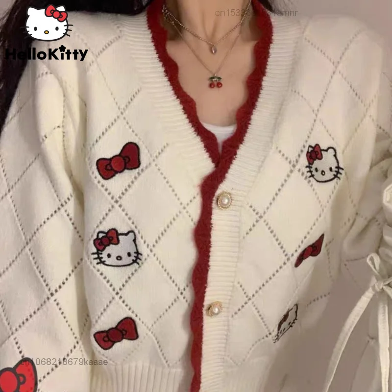 Top Trends: Hello Kitty Cardigan Soft Short Tops Women's Sweater High Quality Original Design Kawaii Y2k White Thin Coat Aesthetic Clothes Shoppable Styles