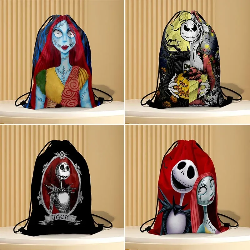 Top Trends: The Nightmare Before Christmas Drawstring Bags Disney Anime Backpack For Children Portable Storage Bag Cartoon Shopping Bags Shoppable Styles