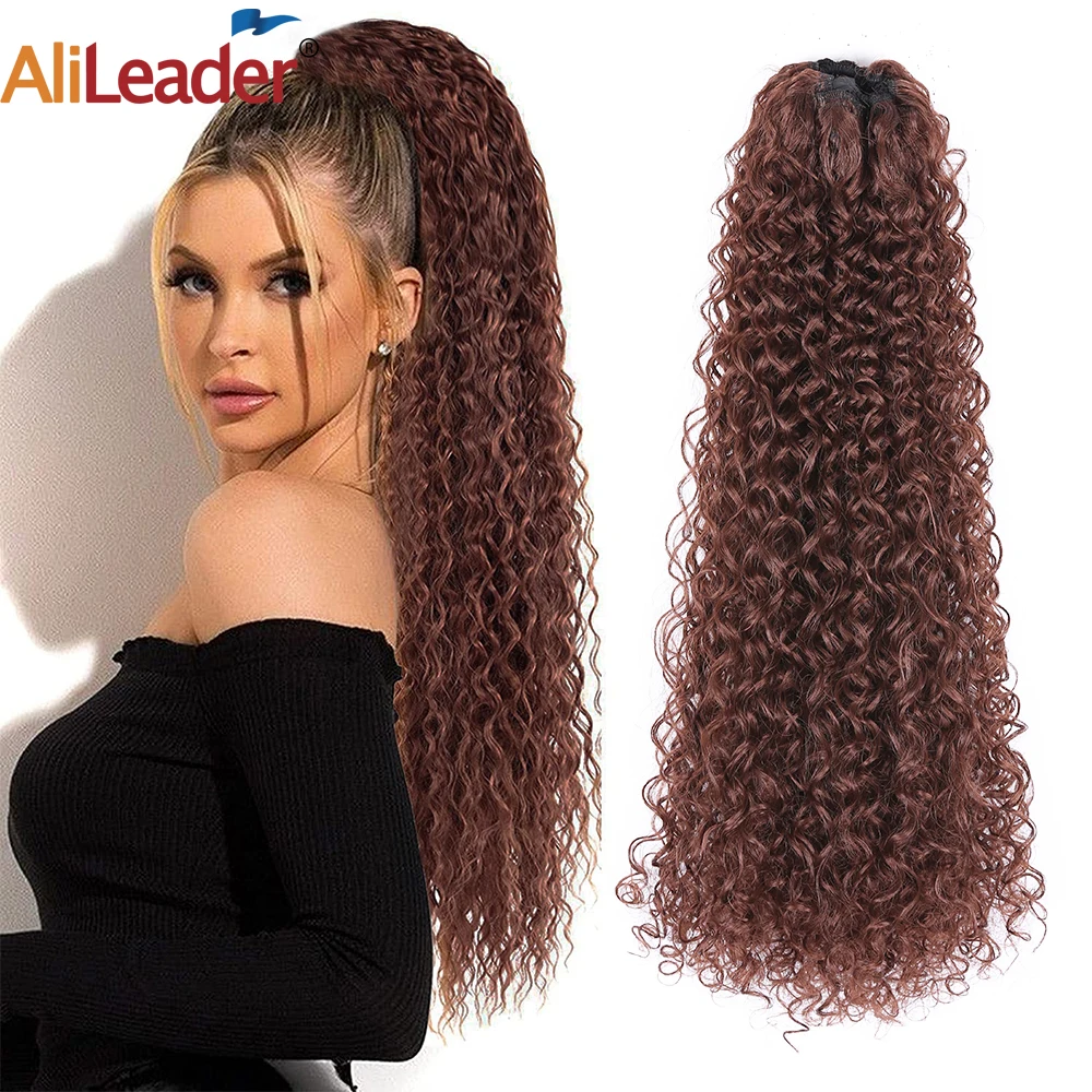 Top Trends: 19Inch Long Synthetic Wrap Drawstring Curly Ponytail Extension Black Blonde Afro Kinky Curly Hair Ponytail Pigtails For Women Shoppable Styles