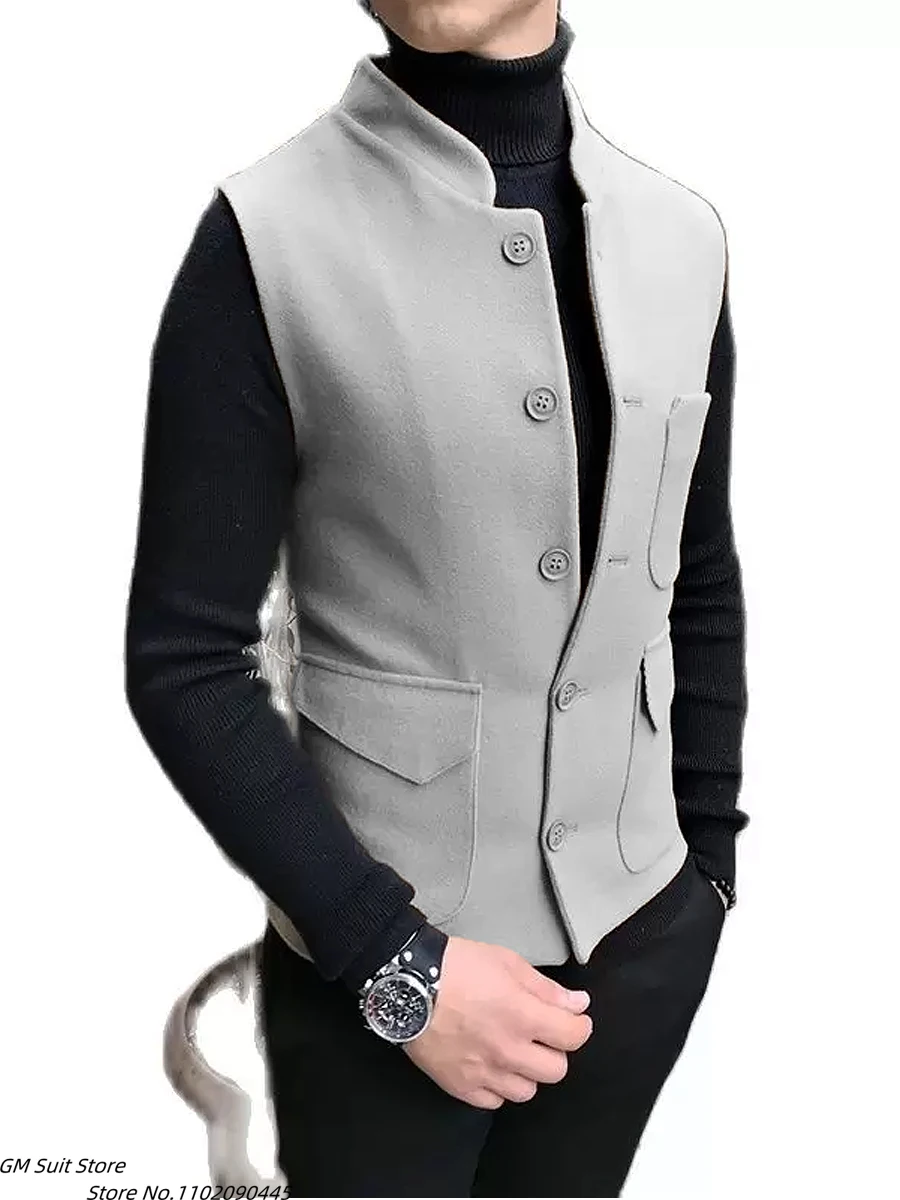 Top Trends: Men's Suit Vests Stand-Up Collar Sleeveless Formal Business Simple Work Clothes Slim Fit Waistcoat Groom Wedding Jacket Shoppable Styles