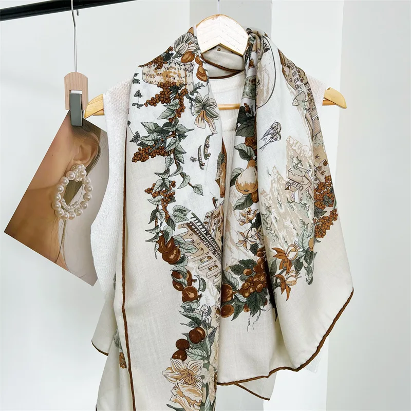 Top Trends: Luxury Brand Silk Scarf Women Square Shawl Wrap Wool Silk Blend Blanket Scarves Designer Foulard Female Bandana Print Bufandas Shoppable Styles