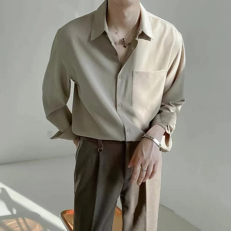 Top Trends: Spring New Senior Long Sleeve Button Down Shirts For Men Korean Fashion Loose Drape Solid Color All-match Men's Shirt Blouse Shoppable Styles