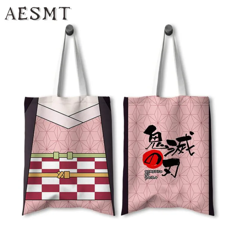 Top Trends: Anime Shopper Bag Anime Shopping Bags Kimetsu No Yaiba Canvas Tote Bag Handbags Harajuku Shoulder Bags Gift Shoppable Styles