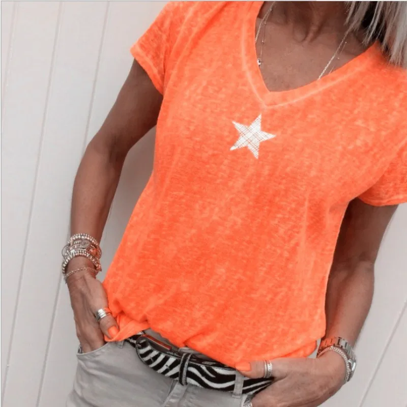 Top Trends: Women's T-shirt 3d Stars Print V-neck Tops Summer New Casual Short-sleeved Fashion Harajuku Loose T-shirt For Women Y2k Clothing Shoppable Styles