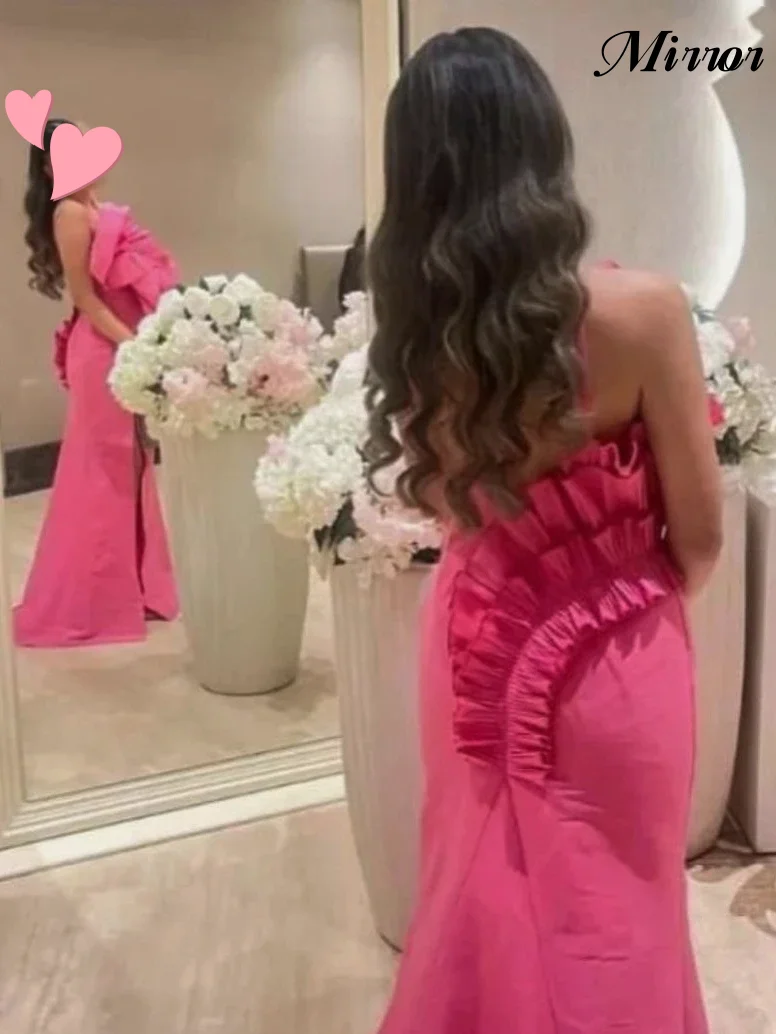 Top Trends: Mirror Dress Elegant Vintage Simple Sweet Pink Mermaid Ruffle Strapless Customize Formal Occasion Prom Dress Evening Party Gowns Shoppable Styles