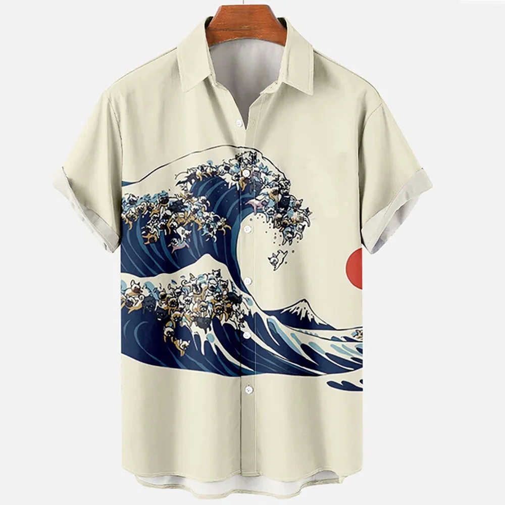 Top Trends: Men's Hawaiian Shirts 3D Printed Short Sleeves Casual Lapel Beach Style Tops Top Retro Waves Imported-clothing Fashion Shoppable Styles - Image 4