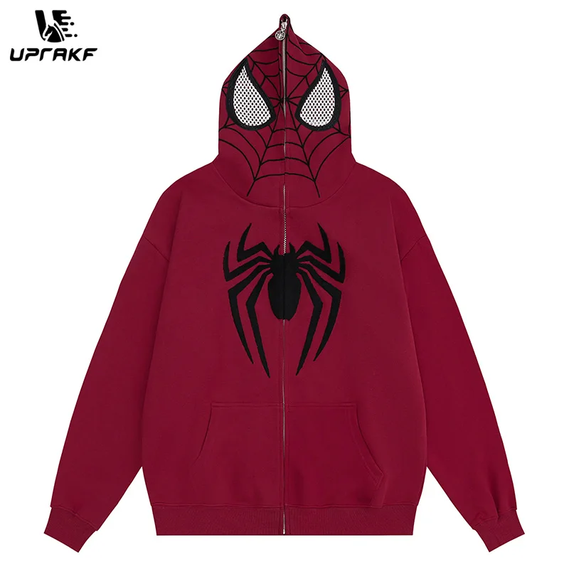 Top Trends: UPRAKF Full Zipper Up Spider Mask Men Hoodie Streetwear Spider Web Graphic Harajuku Long Sleeve Fashion Oversized Hoodie Men&#039;s Shoppable Styles