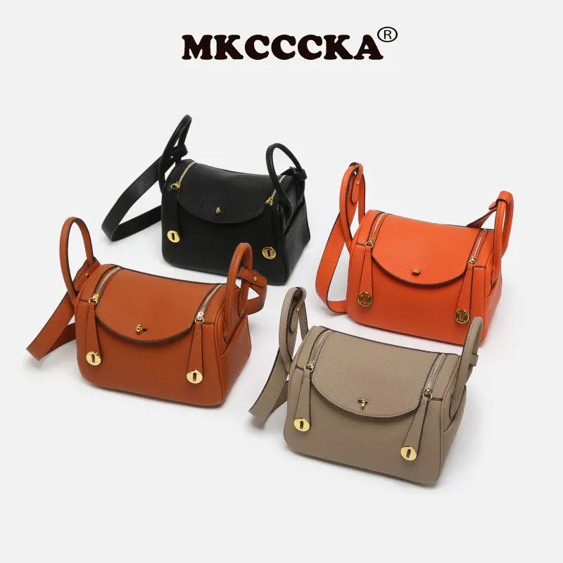 Top Trends: MKCCCKA New Luxury Bag Lychee Pattern Cowhide Fashion All-match One-shoulder Small Square Bag 2023 Mini Ladies Bag Doctor Bag Shoppable Styles