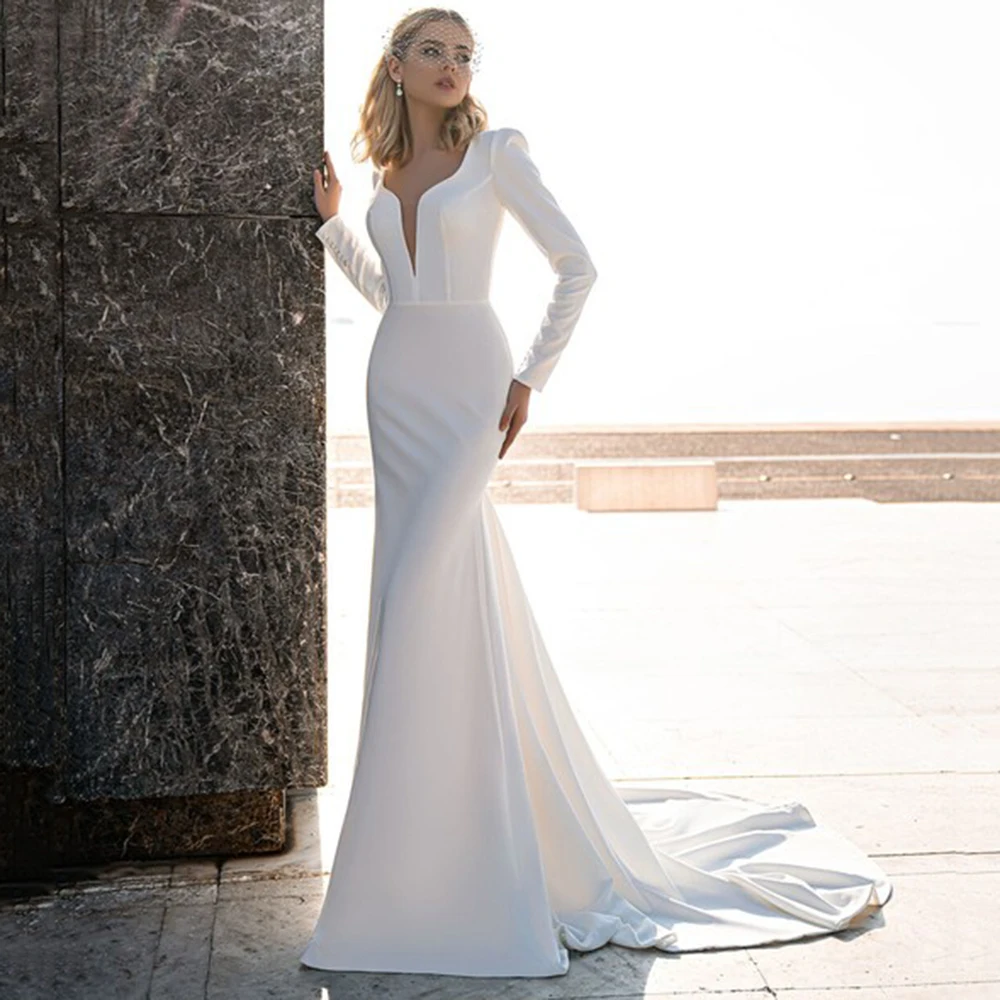 Top Trends: LoveDress Simple V-Neck Wedding Dress With Detachable Train Long Sleeve Button Modern Mermaid Bride Gown Backless Robe De Mariée Shoppable Styles