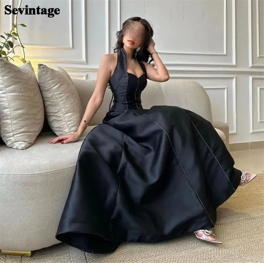 Top Trends: Sevintage Black Saudi Arabic Satin Evening Dresses Spaghetti Strap Floor Length Dubai Women Party Gowns Formal Prom Dresses 2023 Shoppable Styles