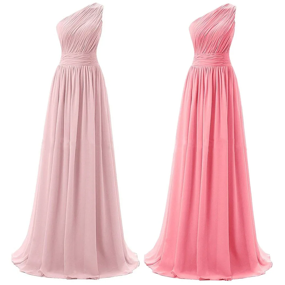 Top Trends: A Line Chiffon Pleat Elegant One Shoulder Bridesmaid Dresses Wedding Party Formal Prom Evening Floor Length Zipper Back Shoppable Styles