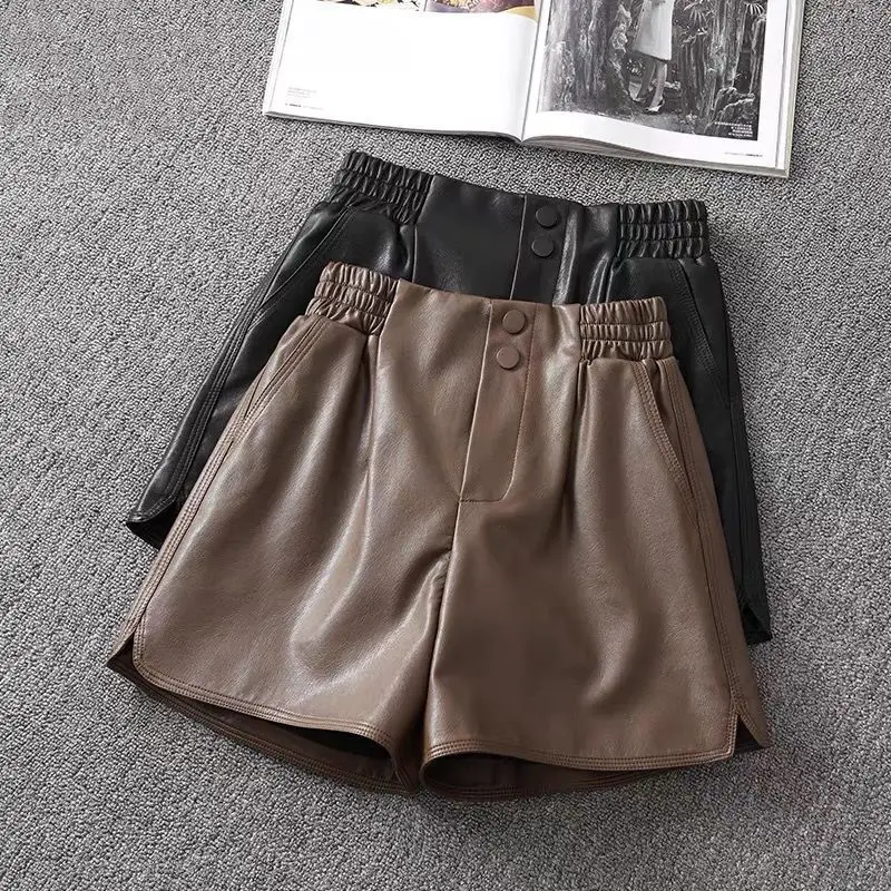 Top Trends: Trend Elastic Waist Youth A-line Shorts Spring Autumn New Loose Solid All-match Wide Leg Shorts Fashion Casual Women Clothing Shoppable Styles