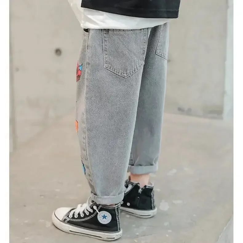 Top Trends: Boys' Jeans Spring And Autumn New Funny Head Medium And Big Children's Casual Children's Clothing Spring Loose Long Pants Shoppable Styles - Image 5