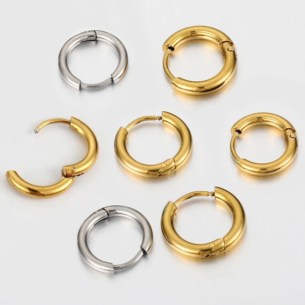 Top Trends: 10pcs Stainless Steel Hoop Earrings Women Earrings Men Punk Hiphop Bijoux Gifts Fashion Gold Color Jewelry Piercing Accessory Shoppable Styles