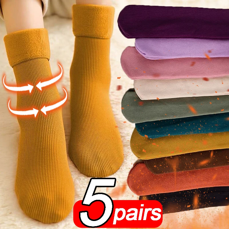 Top Trends: 1 / 5pairs Women's Thicken Thermal Socks Snow Stocking Winter Warm Cashmere Snow Sleeping Socks Velvet Wool Seamless Boot Sox Shoppable Styles