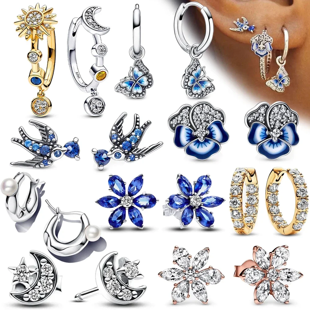 Top Trends: New Arrivals Sterling Silver Earrings Blue Enamel Pansy Flower Stud Earrings 925 Silver Earrings Women Jewelry Gift Making Shoppable Styles