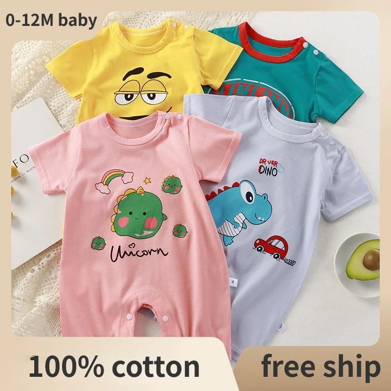 Top Trends: 2023 Summer Newborn Girl Cotton Short Sleeve Romper Infant Boy Thin Cartoon Bear Pajamas Baby Jumpsuit Bebe 0-3Y Onesies Clothes Shoppable Styles