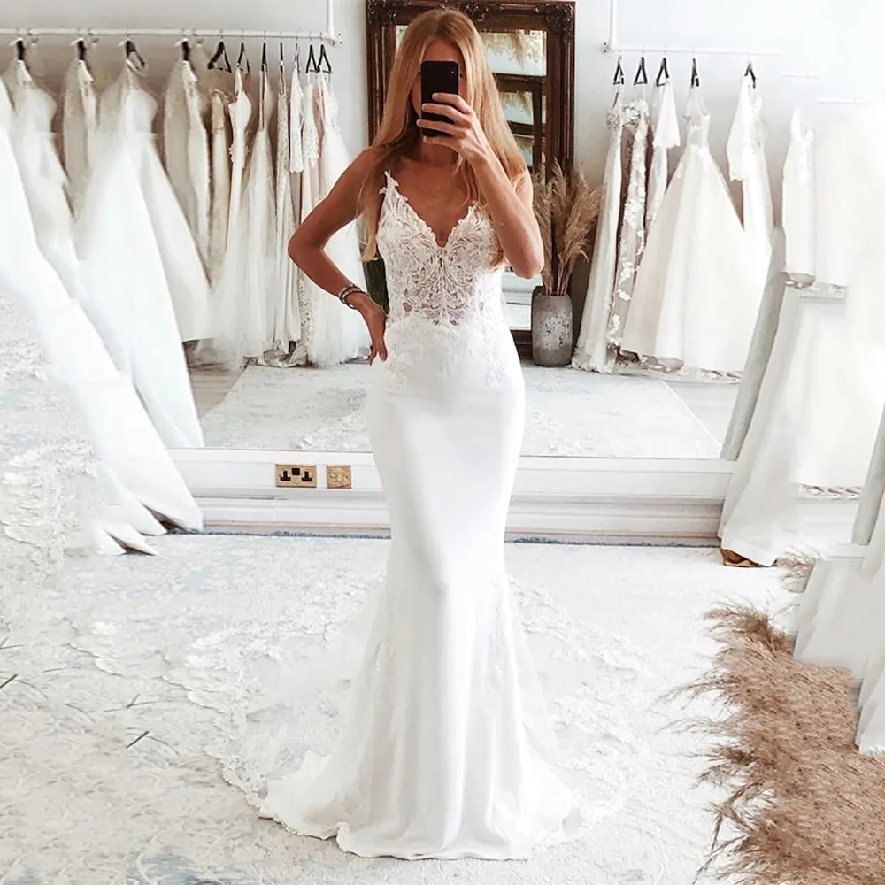 Top Trends: SoDigne Elegant Mermaid / Trumpet Wedding Dresses Women Sleeveless Vneck Bride Dresses With Lace Appliques 2023 Bridal Gown Shoppable Styles