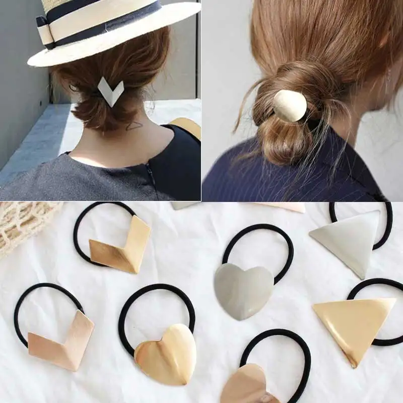 Top Trends: Metal Geometry Elastic Hair Bands Fashion Hair Rope Heart Ring Head Rope Korea Hair Accessories For Women Shoppable Styles