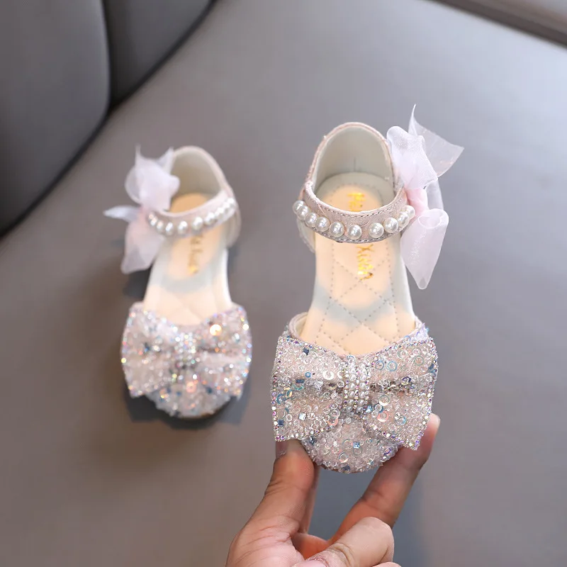 Top Trends: AINYFU Summer Girls Sequin Bow Fashion Sandals Children&#039;s Glitter Pearl Flat Princess Shoes Cute Kids Breathable Beach Sandals Shoppable Styles