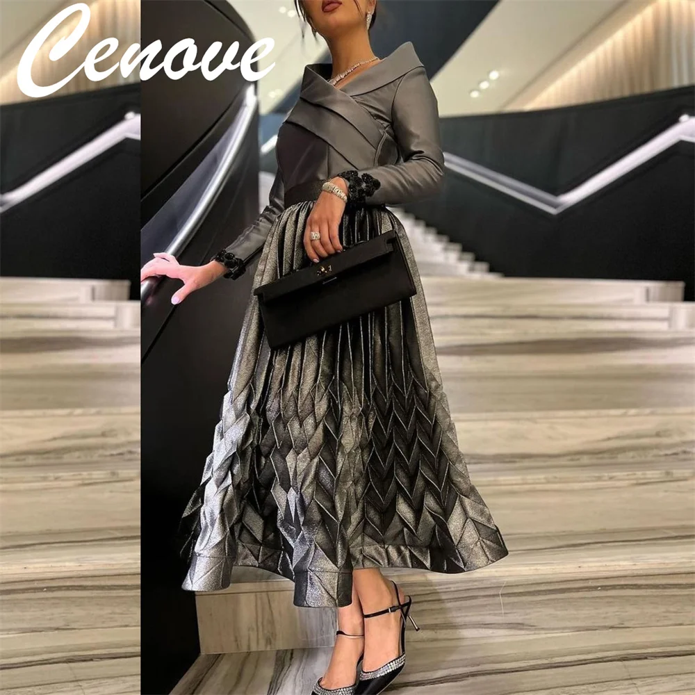 Top Trends: Cenove Popular A-Line V Neckline Long Sleeves Prom Dress Ankle Length Evening Gowns Summer Party Dress For Women Shoppable Styles