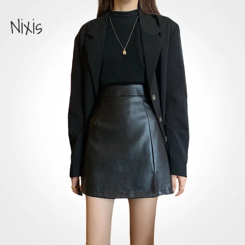 Top Trends: Women&#039;s Leather Skirts Black Gothic High Waist Split Short Skirt Fashion Vintage Casual Bottoms Plus Size Female Y2k Clothes Shoppable Styles