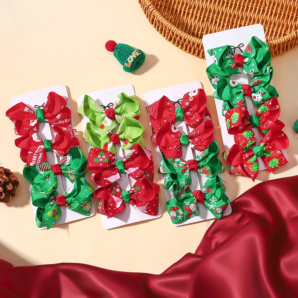 Top Trends: 4Pcs / Lot Baby Girls Christmas Halloween Kids Bows Hair Clips For Children Handmade New Year Decoration Hair Accessories Gifts Shoppable Styles