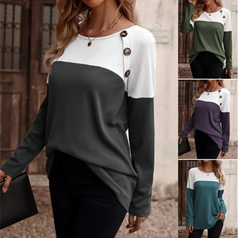 Top Trends: 2023 New Autumn Winter Women's Clothing Long Sleeve Crew Neck Loose Casual Commute Streetwear Contrast Color T-shirt Shoppable Styles