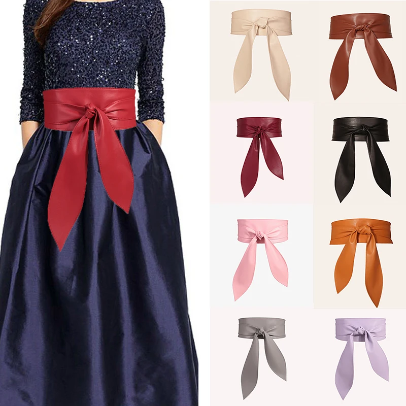 Top Trends: New Popular Waistband Women Soft Pu Leather Belts Ties Bowknot Wide Waistbands Ladies Dress Decoration Lace Up Belt Cummerbund Shoppable Styles