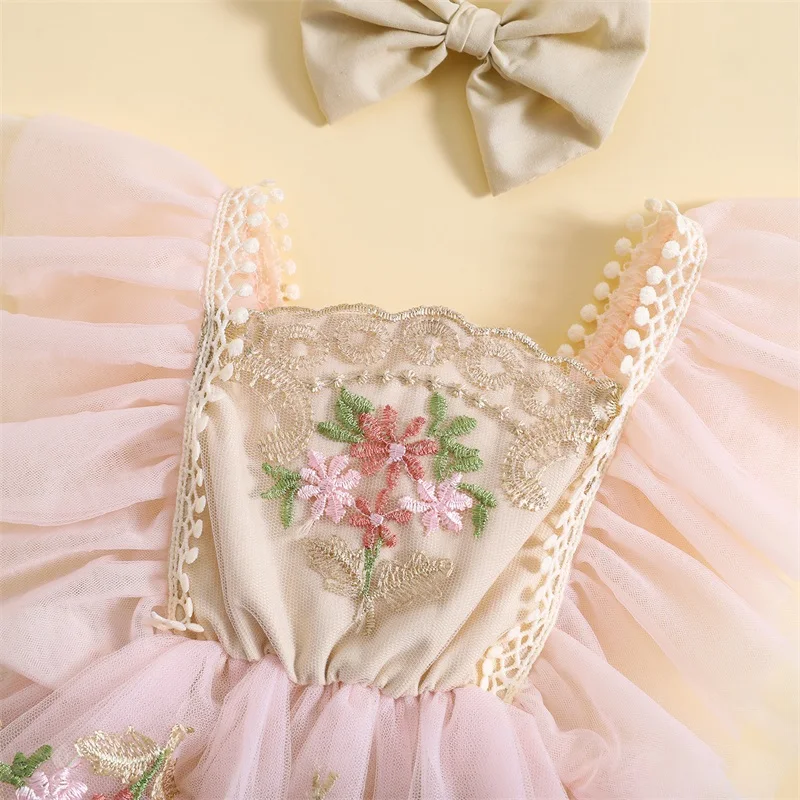 Top Trends: Listenwind 2023 Newborn Girl Outfit Pink Embroidery Flower Fly Sleeve Romper With Bowknot Hairband Summer Casual Clothes Shoppable Styles - Image 4