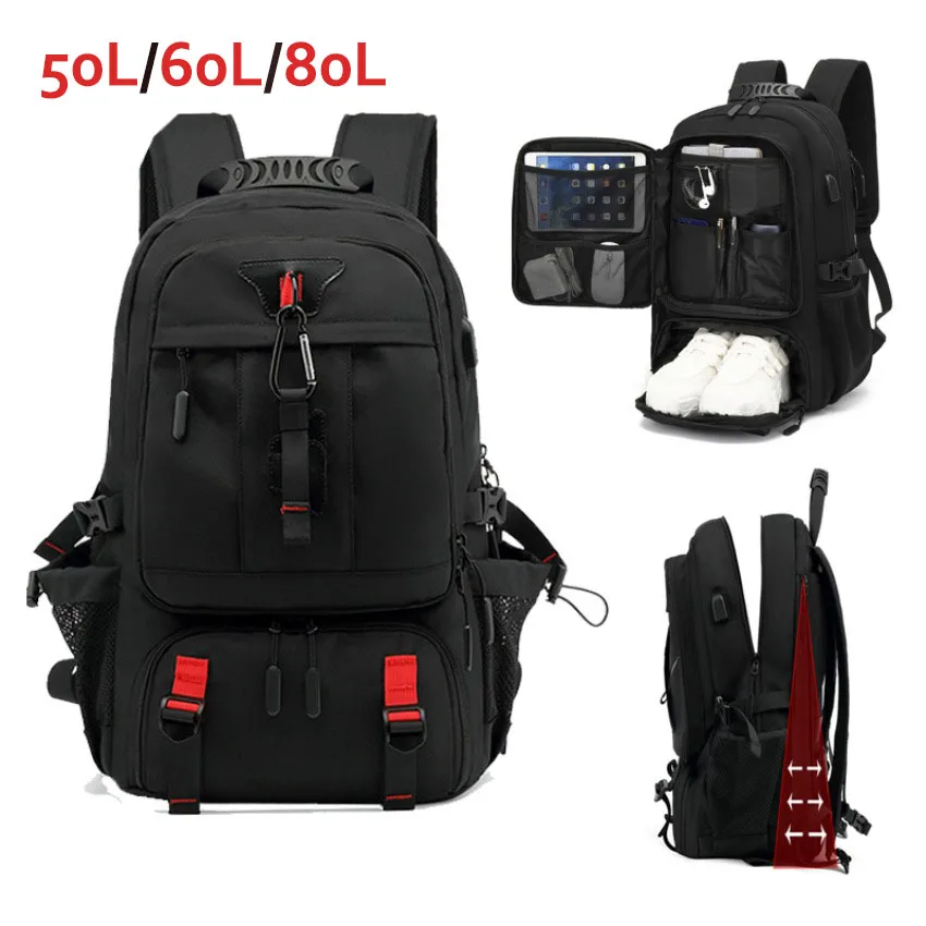 Top Trends: 50L 60L 80L Trave Backpack Large Capacity Laptop Waterproof Bag Multifunction Business Backpacks USB Charging With Shoes Pocket Shoppable Styles