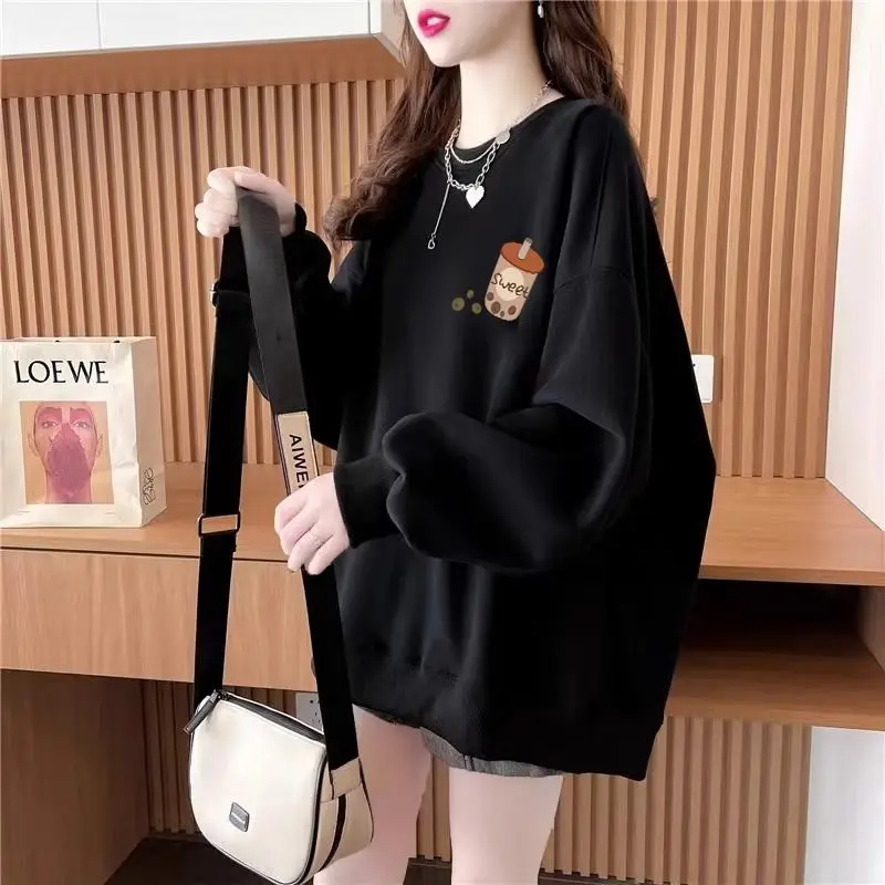 Top Trends: 2023 New Spring And Autumn Fashion Trend Lazy Round Neck Print Loose Relaxed Oversized Belly Covering Versatile Women's Sweater Shoppable Styles - Image 3