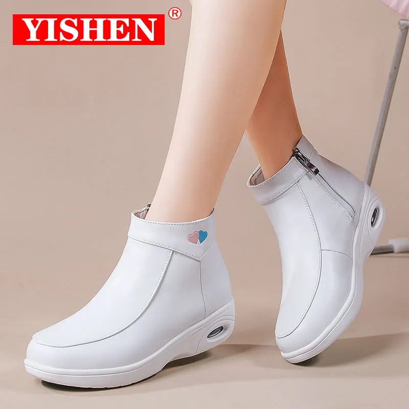 Top Trends: YISHEN Leather Ankle Boots For Women Nurse Shoes Comfortable Zip Up Booties Velvet Lining Platform Boots Zapatos De Enfermera Shoppable Styles