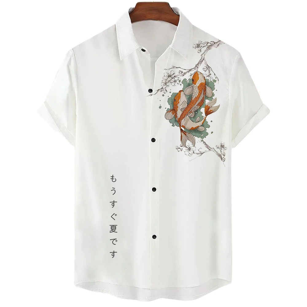 Top Trends: Summer Hawaiian Shirt For Men Japanese Harajuku Koi Fish 3D Pinrt Shirts Fashion Street Beach Tops Oversized Unisex Clothing Shoppable Styles