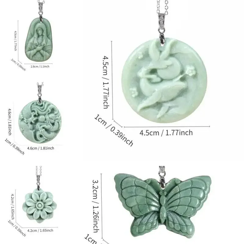 Top Trends: 925 Silver Green Jade Pendant Amulets Real Natural Dragon Necklace Butterfly Man Stone Designer Talismans Jewelry Shoppable Styles