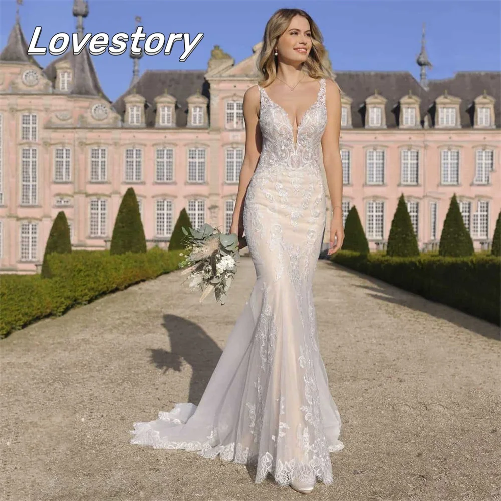 Top Trends: Boho Mermaid Wedding Dresses V Neck Sleeveless Sexy Backless Bridal Gowns Satin Bow Pretty Trumpet Bride Robes Robe De Mariée Shoppable Styles