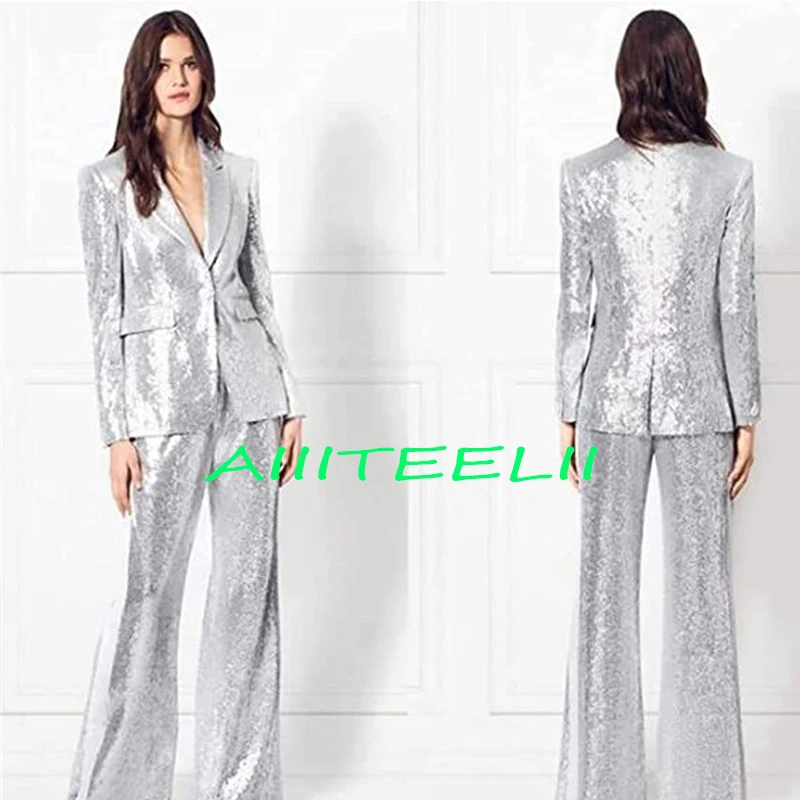 Top Trends: Women's Suit 2 Piece Sequin Decorative Fashion Dress Party Wedding Tuxedo Pants Suits Women костюм женский Shoppable Styles