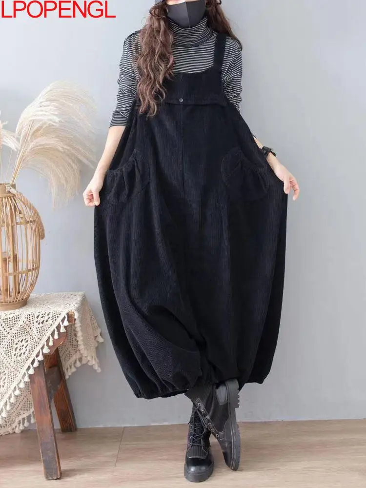 Top Trends: Autumn And Winter New Solid Color Corduroy Oversized Overalls Women's Loose Casual Bloomer Wide Leg Pants One-piece Pants Trend Shoppable Styles - Image 5