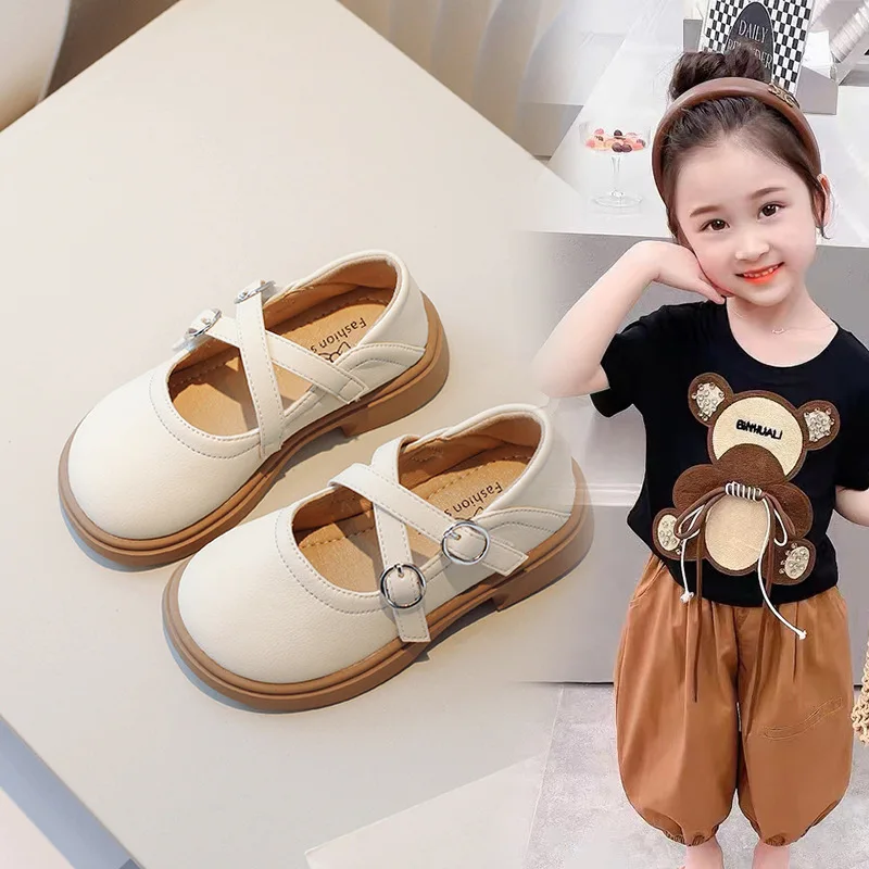 Top Trends: Girls Little Leather Shoes Children Fashion Single Shoes 3-12Year Old Kids Princess Shoes Black Beige Khaki Chaussure Fille Shoppable Styles