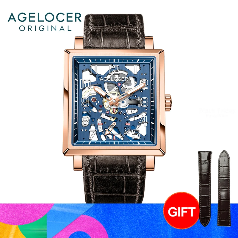 Top Trends: AGELOCER Codex Men's Luxury Gold Watch Square Hollow Luminous Manual Mechanical Watch Birthday Gift For Men Shoppable Styles