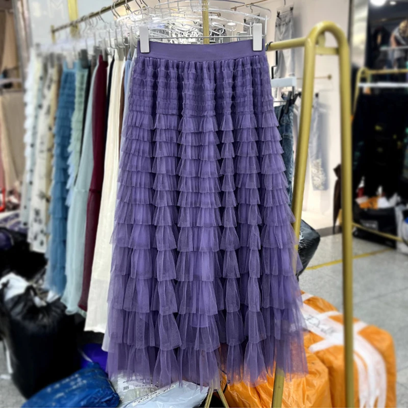 Top Trends: Black White Long Skirts For Womens Fashion 2023 Summer High Quality Green Dark Brown And Blue Mesh Tulle Cake Midi Skirt Female Shoppable Styles