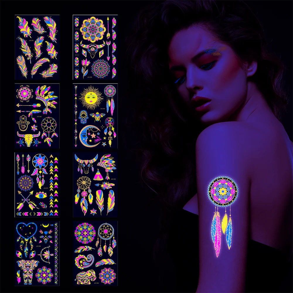 Top Trends: Halloween Fluorescent Face Tattoo Sticker Bronzing Temporary Tattoo Glow In The Dark Face Sticker For Festival Party Makeup Shoppable Styles