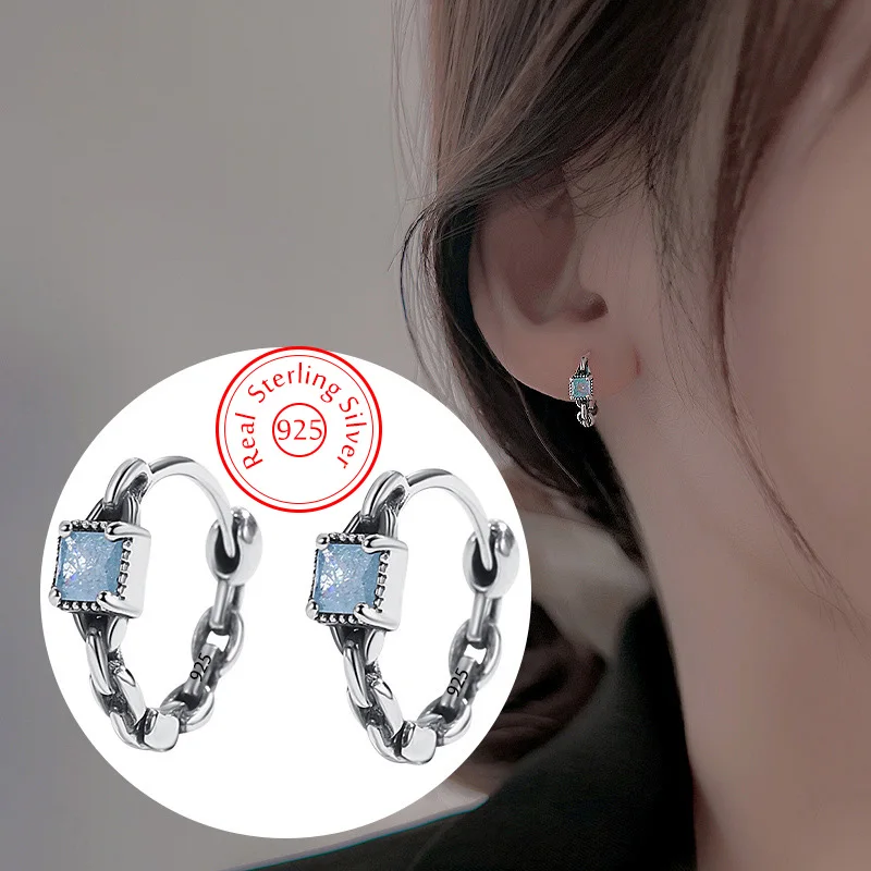 Top Trends: Genuine 925 Sterling Silver New Fashion Jewelry Square Crystal Hoop Earrings For Women XY0190 Shoppable Styles