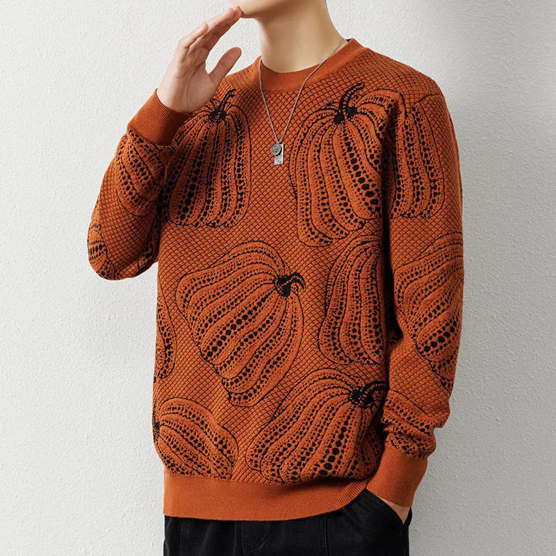 Top Trends: Men&#039;s Printed Long Sleeved Sweater Autumn And Winter New Fashionable Round Neck Trendy Casual Loose Pullover Knitted Bottom Tops Shoppable Styles