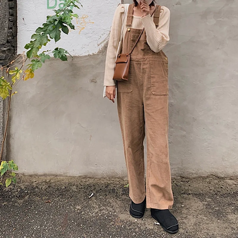 Top Trends: Corduroy Solid Color Wide-leg Straight High-waist Overalls Women&#039;s Autumn And Winter Street Style Loose Casual Overalls Trousers Shoppable Styles