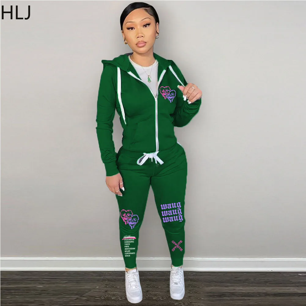 Top Trends: HLJ Autumn Winter Letter Printing Two Piece Sets Women Zip Long Sleeve Hooded Top And Jogger Pants Tracksuit Female 2pcs Outfits Shoppable Styles - Image 4